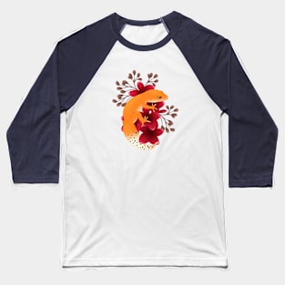 Leopard Gecko, Tangerine, and Frangipani Flowers Baseball T-Shirt